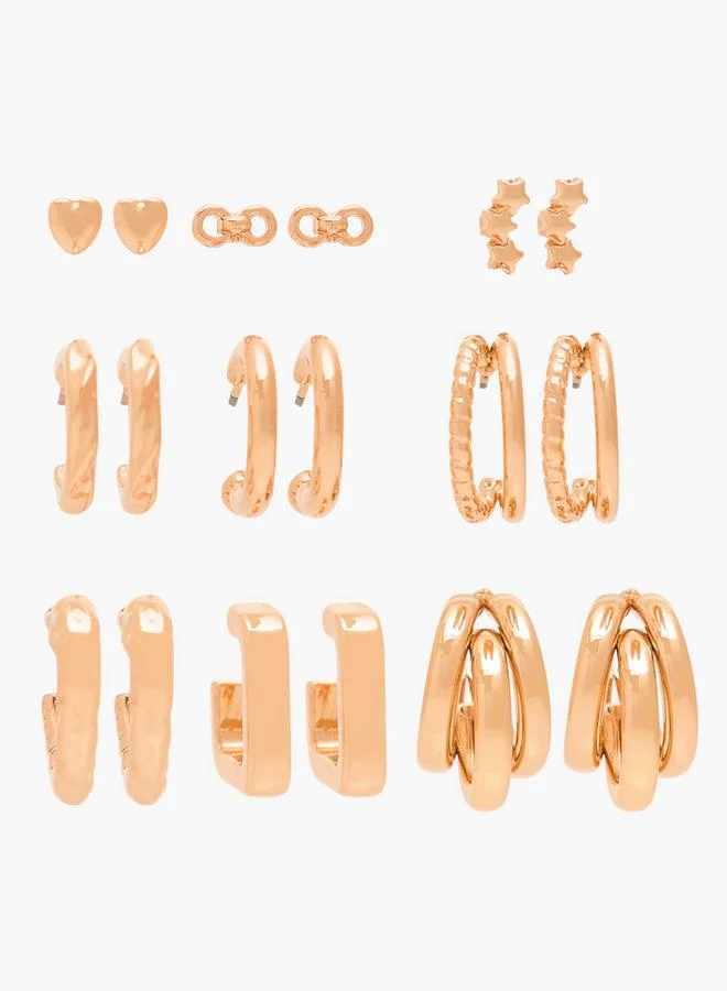 Pack Of 9 Gold Tone Assorted Earrings Set With Pushback Closure